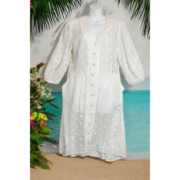CAbi Dresses & Skirts - Cabi Sheer Midsummer Dress Eyelet Embroidered Floral Button Front Women 8 Cream